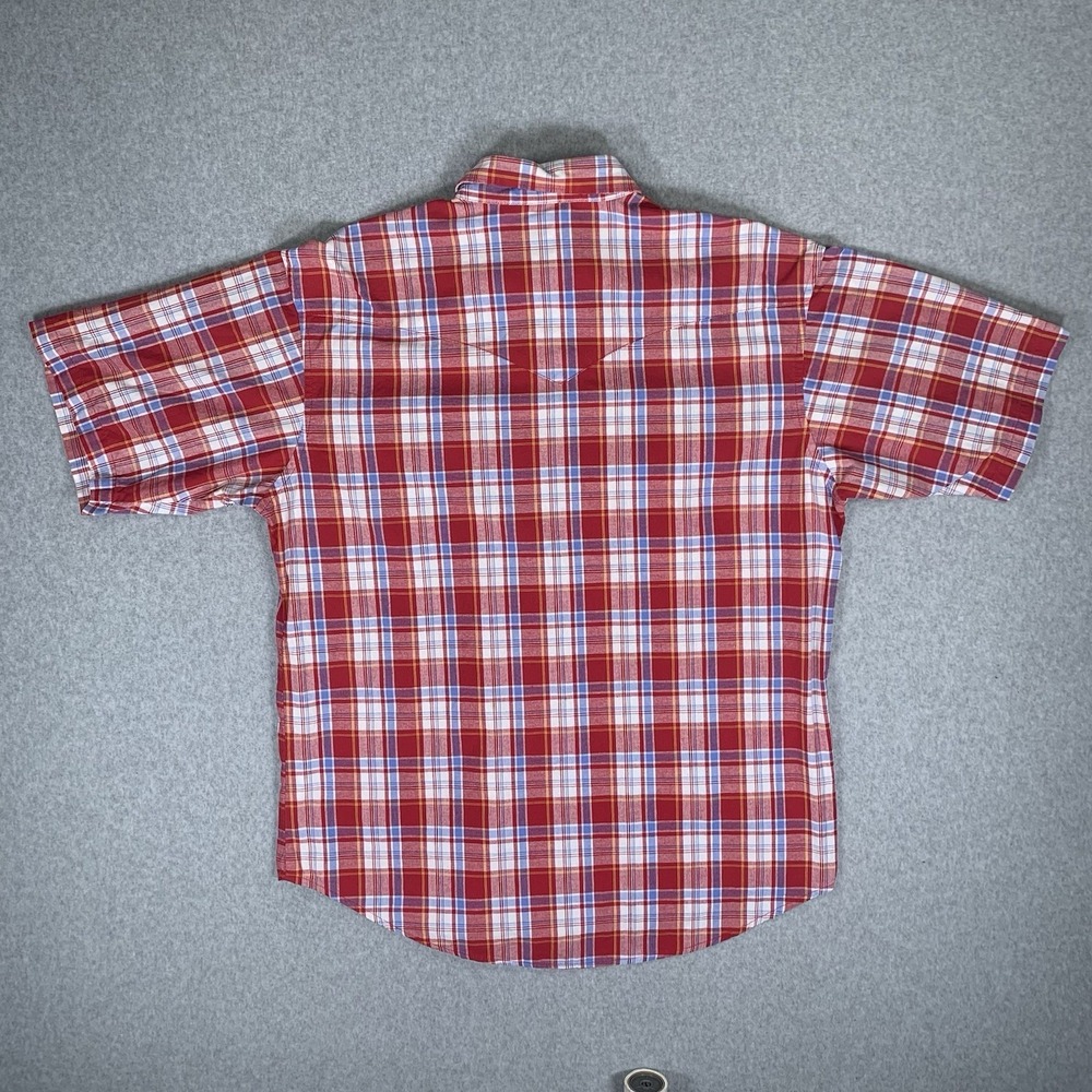 Wrangler Western Shirt Men's L Red Plaid Pearl Snap Short Sleeve Button Up - Picture 6 of 16
